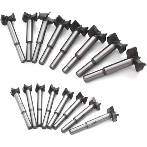 Meche Bois Forstner Foret 15-35mm 16PCS, Carbone Acier à Haute Vitesse Trépan pour Bois Scie à poinçonner Dalles en Bois Trous de perçage pour Aile Plate Charnière en carbure cémenté