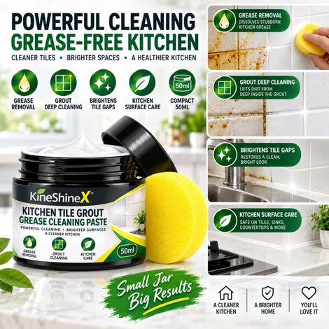 Nettoyant pour joints de carrelage de cuisine KineShineX - Détachant pour taches d'huile tenaces, élimine les taches et le jaunissement (1/4)