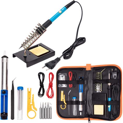 Kit de fer à souder électronique, outil de soudage à température réglable 60W 110V, 5pcs pannes à souder, pompe à dessouder, support pour fer à souder (version révisée) (1/5)