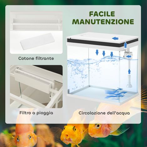 Aquarium pour poissons rouges de 26 L avec éclairage LED. système de filtration et pompe à eau. 38 x 26 x 38 cm. blanc (1/5)