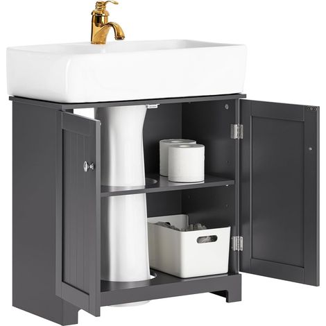 SoBuy BZR18-II-DG Waschbeckenunterschrank Badschrank Waschtisch Unterschrank Badmöbel Dunkelgrau BHT ca: 60x60x30cm