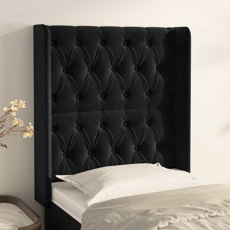 vidaXL Tête de lit avec oreilles Noir 83x16x118/128 cm Velours (1/5)