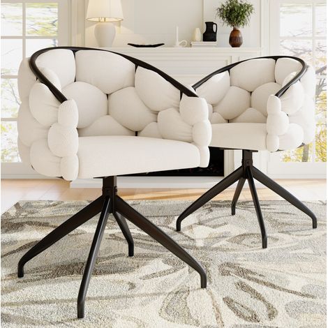 Silla giratoria de terciopelo beige, 360°, estructura metálica, 45 x 44 x 77,5 cm (1/5)