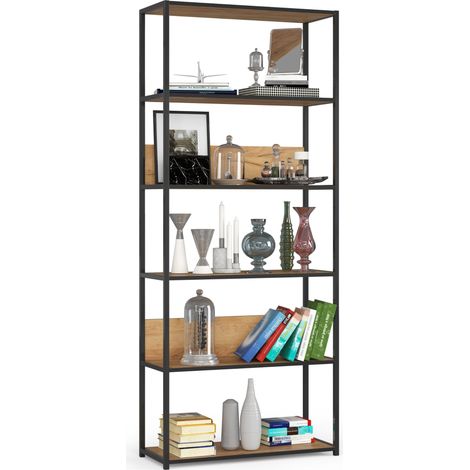 Estantería loft AKORD metálica Negra 80 cm frente en color Roble Craft 6 estantes 80x32x192 cm (1/5)