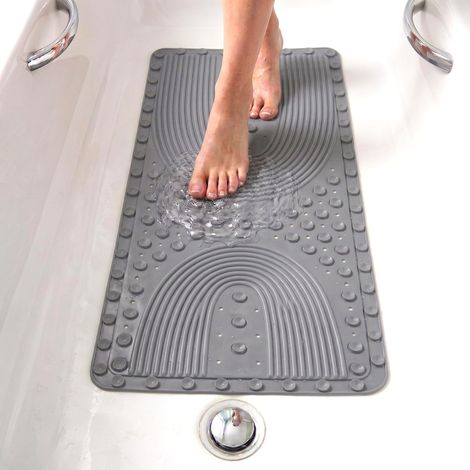 Tapis Baignoire Antidérapant, 90x41,5 cm, Tapis Douche, Bulles avec Ventouses Sans BPA, Antibactérien, Résistant à la Moisissure, Lavable en Machine, Sécurité Familiale (Gris clair, 89x40 cm) (1/5)