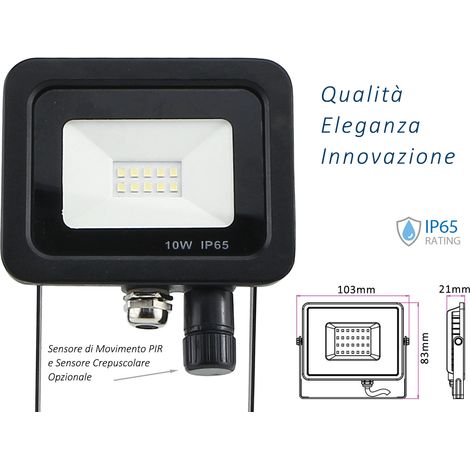 Faro Led Flood Light Slim 10W IP65 Bianco Neutro Carcassa Nera Sensore PIR Opzionale CL1918 (1/3)