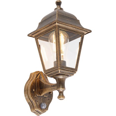 Antike Wandleuchte Gold IP44 mit Bewegungsmelder - Capital