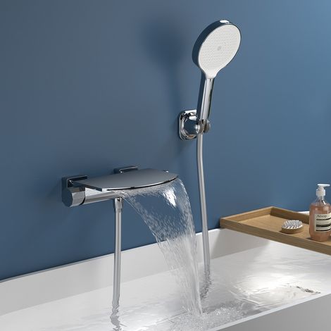 Aihom – Mitigeur de baignoire cascade en laiton – Douchette 3 modes – Installation murale – Débit 17 LPM – Finition chromée