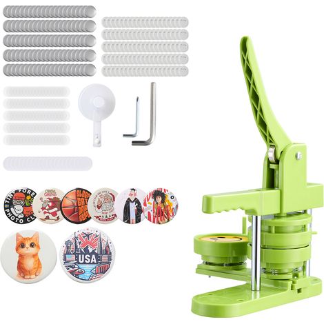 Mophorn Machine à fabriquer des badges, 75 mm, presse en plastique avec 100 kits de badges, découpe circulaire, clés hexagonales, poignée confortable, idéale pour DIY, adaptée aux enfants, verte (1/5)