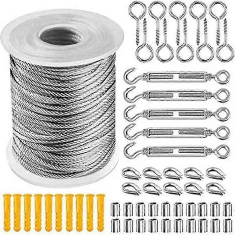 30 m flexibles, PVC-ummanteltes Stahlseil, transparent, Edelstahl, 2 mm Durchmesser, Wäscheleinen-Set (siehe Foto)