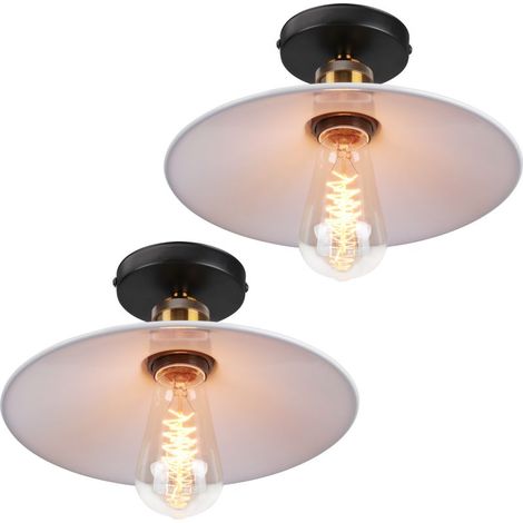2X Lampe De Plafond En Métal Antique 22CM Plafonnier Rétro Vintage E27 60W Pour Salon, Salle À Manger, Bar, Cafétéria, Restaurant (Blanc) (1/5)