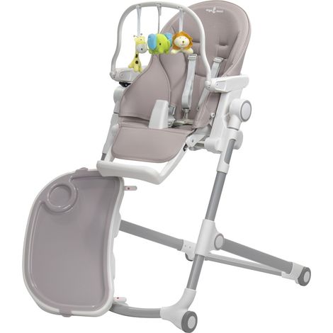 Monmobilierdesign – Chaise haute bébé pliable et inclinable avec roulettes – Dossier inclinable 5 positions – Double plateau amovible avec porte-gobelet – Arche de jeux