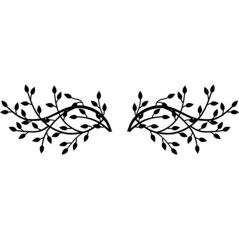 Décoration murale en métal noir – 2 feuilles d'arbre en acier galvanisé – Design branche d'olivier – Dimensions 15 x 9.4 inch (1/5)