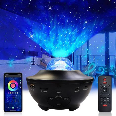 Lámpara de proyección de estrellas con espejo en cruz, recargable por Bluetooth, efecto galaxia alienígena, cápsula espacial, atmósfera estelar, luz de estrellas paralelas (1/4)