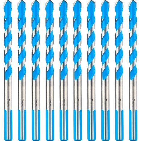 Lot de 10 forets à béton et à maçonnerie de 7 mm - Résistant aux chocs - Pour béton/verre/brique/plastique/ciment/carrelage - Pointe de 7 mm (1/5)
