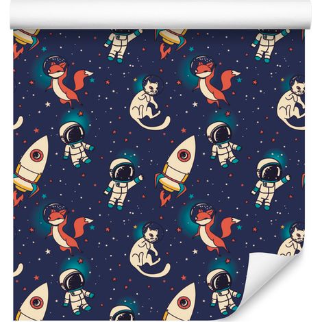 Papier peint Renards de l'espace et chats pour salon et chambre 50x1000 cm (1/5)