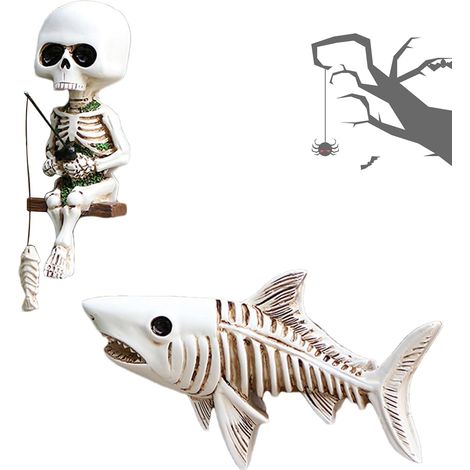Décoration Squelette Pêche Décoration Gothique d'halloween Figurine De Squelette Assis Pêchant Convient pour Fête Halloween Maison Appartement Bureau Dortoir Jardin Cour Patio (1/5)