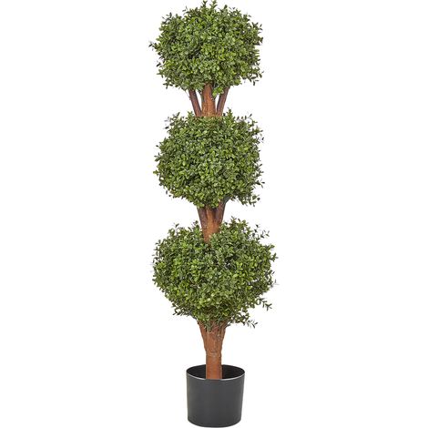 Planta artificial en maceta uso interior exterior decoración de plástico tronco de madera con maceta negra 120 cm Buxus Ball Tree (1/5)