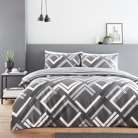 Housse de Couette Double avec taies d'oreiller, en Polycoton Respirant, réversible, Lavable, Gris Anthracite (1/2)