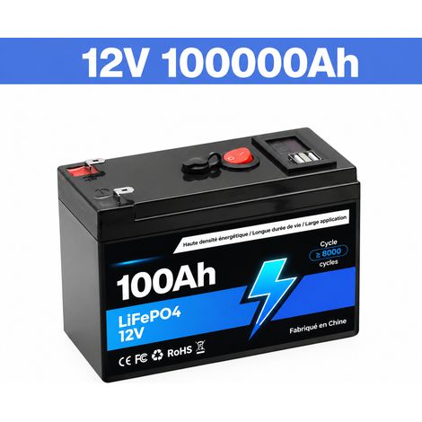 Batterie Lithium 12V 100Ah 12V-100AH Décharge Profonde Solaire 15 × 6,4 × 9,5 cm Noir – Livraison gratuite (1/5)