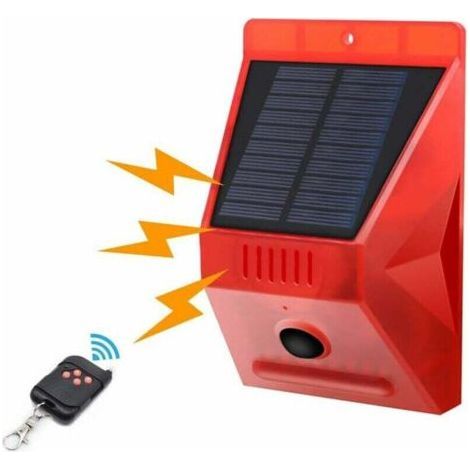 Solar Motion Sensor Strobe Light Acort IP65 Waterproof LED Solar Alarm Detector with Remote Control, 129db Sound Security Waterproof Siren for Home, Farm, Villa- (1/5)
