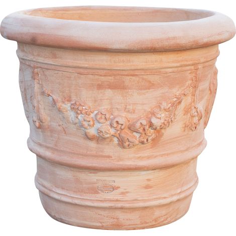 Vaso in terracotta tondo 50X44 cm Vaso da esterno Fioriera da giardino Made in Italy Vaso da fiori rotondo Vaso da balcone (1/5)