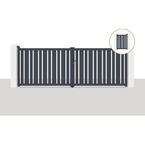 Pack portail battant 400x140cm VEYMONT + Portillon 1m VEYMONT H.140cm Gris (1/5)