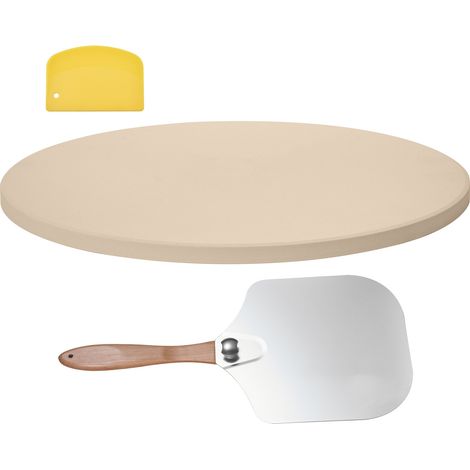 Mophorn Pizzastein Backstein 381 x 381 mm, runder Cordierit-Stein, große Backplatte mit Schaber & Aluminiumschaufel, 17 mm dick, hitzebeständig, ideal für Brot- und Pizzabacken im Küchenofen