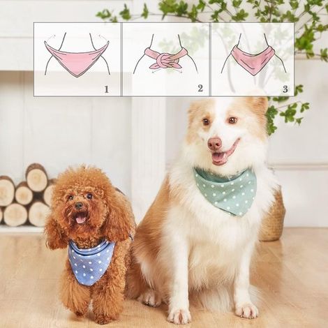 4 piezas，Bufanda para mascotas con estampado de lunares，Bufanda ajustable para mascotas，Accesorio para mascotas，Verde Rosa Amarillo Azul (1/4)