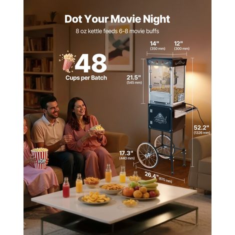Machine à Pop Corn avec Chariot, Éclateur de Maïs 800 W, Grand Bol en Inox 0,2 kg, 48 Tasses par Lot, avec Commande à 2 Boutons, Pa… (1/5)