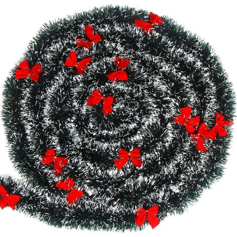 Guirlande de Noël 10m verte avec 24 nœuds rouges pour intérieur et extérieur
