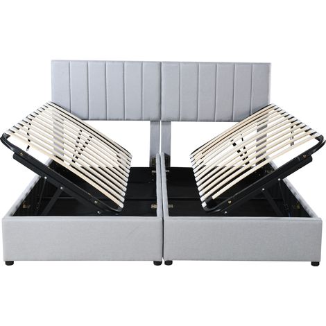 Lit Coffre 2 Places, Rangement Hydraulique et Tête Réglable, 180 x 200 cm, Lit Double Sans Matelas, Gris (1/5)