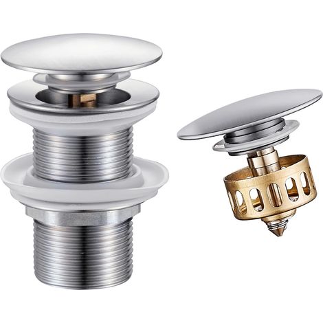 Nickel brossé Bonde de Lavabo Pop Up Sans Trop Plein, Bouchon de Vidange avec Panier à Crépine,Bonde de vidage pour lavabo de salle de bain Laiton (1/4)