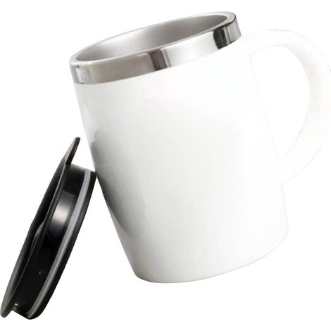 Tasse à café en acier inoxydable 304 avec couvercle, mignonne et résistante aux chocs, idéale pour le bureau et la maison, blanche, 420 ml (1/5)