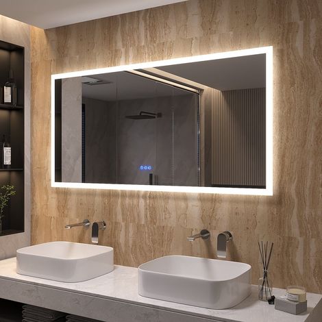 LED Spiegel 140x70 cm Touch Badezimmerspiegel Beschlagfrei Wandspiegel, mit 6400K Kaltweiß/ 3000K Warmweiß Licht Beleuchtung, Energiesparender (1/5)