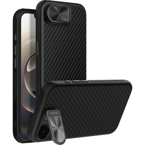 Funda magnética Nillkin CarboProp con tapa para cámara y soporte para iPhone 16e - Negra