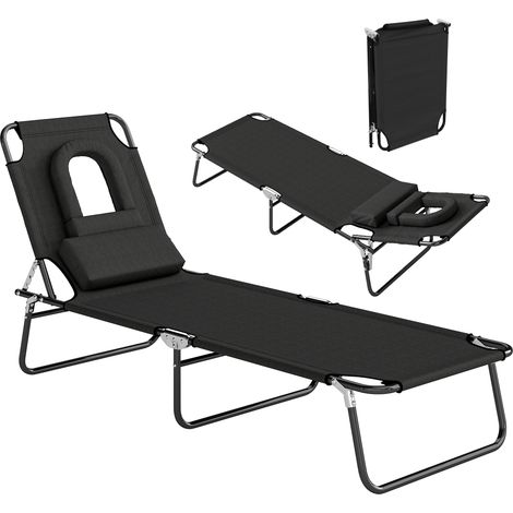 Outsunny Bain de Soleil Pliable transat inclinable 4 Positions Chaise Longue 3 Coussins fournis Noir