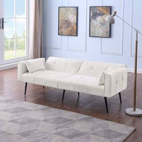 REDOM Canapé 3 places convertible moderne confortable tissu beige structure bois pieds métal (Sans matelas) (1/5)