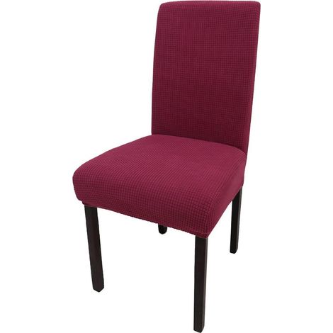Stuhlhussen 6er Set Jacquard Stretch für Esszimmer, waschbar, burgund (1/5)