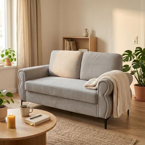 Canapé - KOMHTOM - 2 places - ressorts ensachés - coussins déhoussables - pieds métal (1/5)