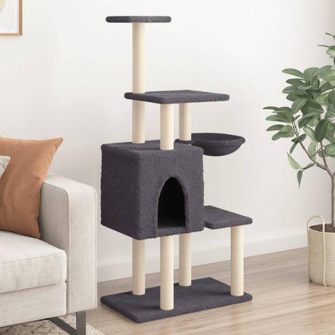 vidaXL Rascador para gatos con postes de sisal gris oscuro 131 cm (1/4)