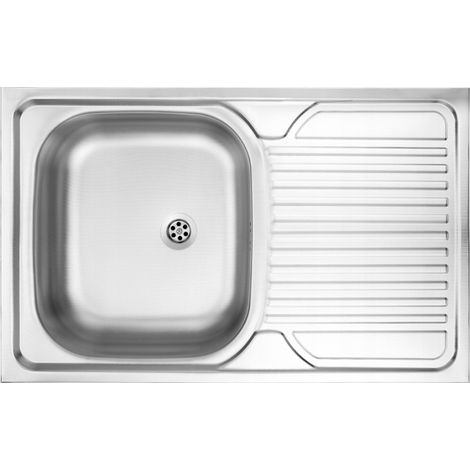 Évier à cuve unique 80x50 cm – Acier finition lin – Avec siphon – Pour meubles de 80 cm – Installation facile (1/2)