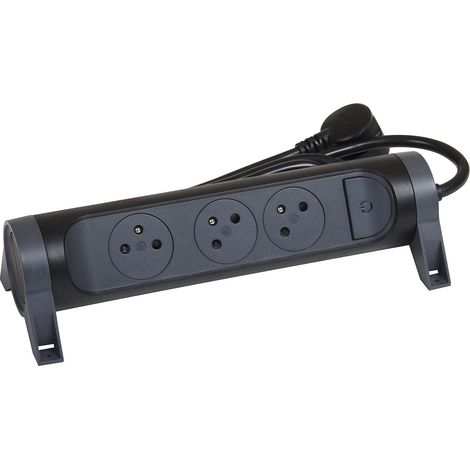 Multiprise Rotative Avec Interrupteur à Voyant LED - 3 Prises Surface avec Terre - Cordon 1,5m - Noir et Gris Foncé (1/5)