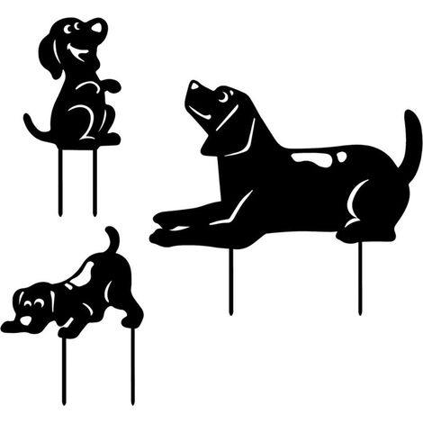 Set aus 3 Metall-Hundesilhouetten für Garten, Außendekoration für Rasen, Einfahrt oder Gehweg. (1/5)