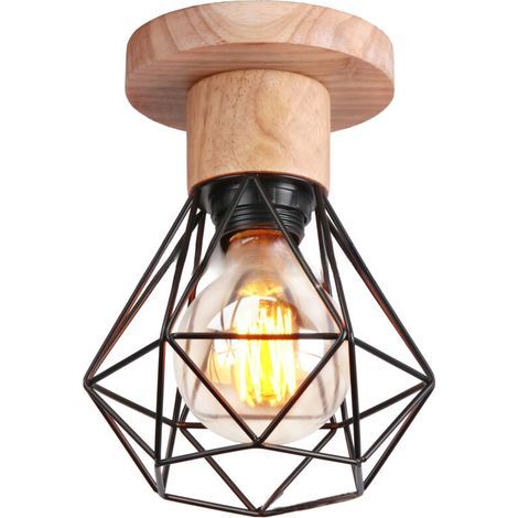 Retro cage ceiling light, diamond ceiling light, black E27 screw socket (bulb not included)