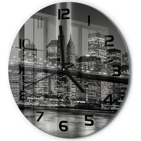 Horloge Murale Ronde Design en Verre Trempé Silencieuse Décoration Intérieure Manhattan, New York fi 30 cm (1/5)