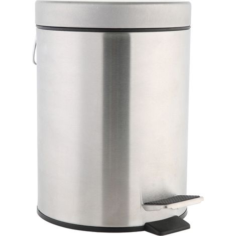 axentia Pattumiera a pedale in acciaio inox spazzolato opaco, cestino rotondo bagno, cucina, con coperchio e inserto in plastica, ca. 3 l, argento/nero (1/5)