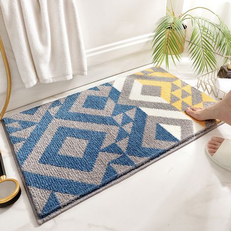 Tapis de bain antidérapant pour salle de bains – Tapis d’entrée lavable et résistant à la saleté – Tapis en fausse fourrure doux et absorbant (modèle Daocheng, 40 x 60 cm)-lsw
