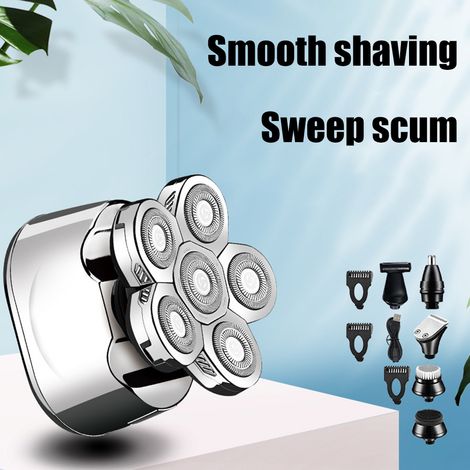 Rasoir rotatif flottant 6D pour homme, tondeuse à cheveux électrique rechargeable USB, kit d'entretien pour barbe et cheveux 6 en 1 étanche (1/5)