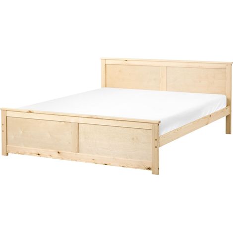 Storage Bed Natural Pine Wood MDF Birch Wood EU King Size 5ft3 Headboard Scandinavian DAUPHIN